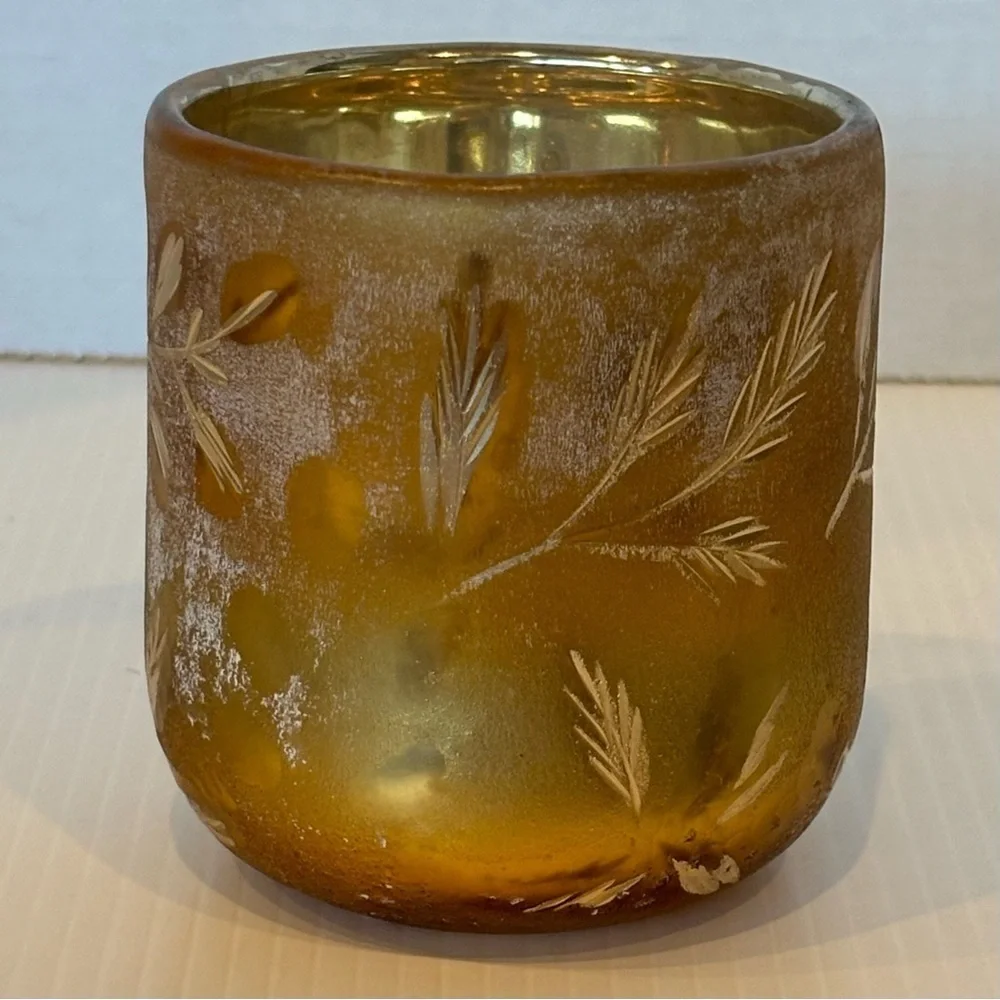 Anthropologie Autumn Splendor  Gold  Frosted Leaves Votive Candle Holder/planter